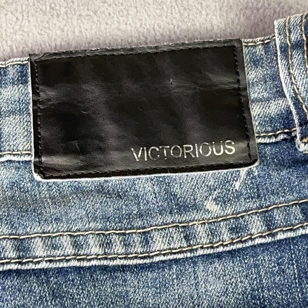 Victorious Moto Zip Panel Jeans‎ Men's 34 Blue Stretch Denim - Picture 5 of 13